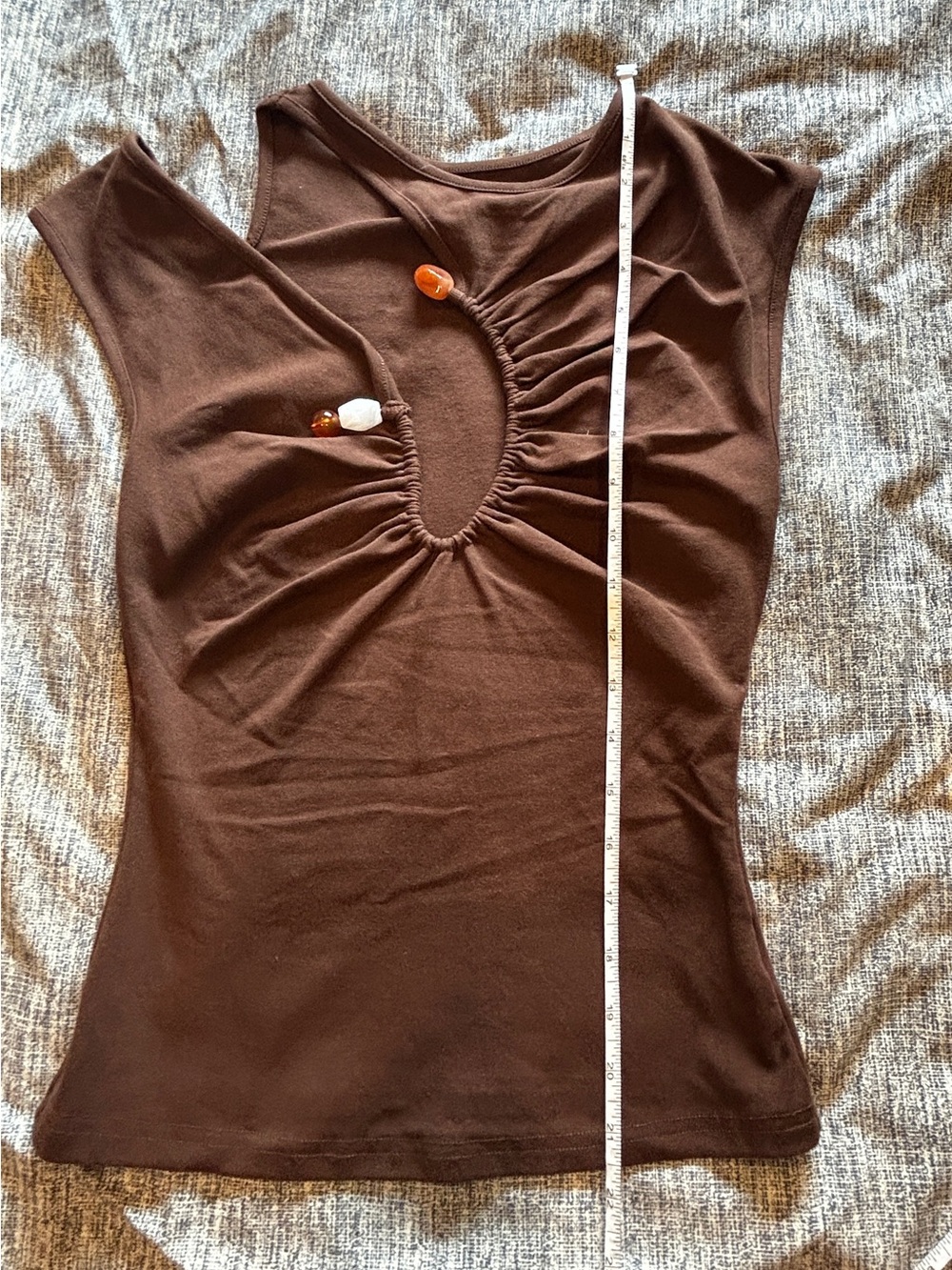 Asymmetrical Ruched Top With Stone Detail - Picture 7 of 11